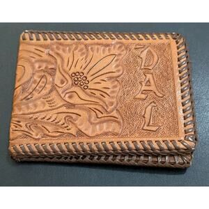 Vintage Handmade Tooled Brown Leather Wallet Western Floral Billfold Mens
